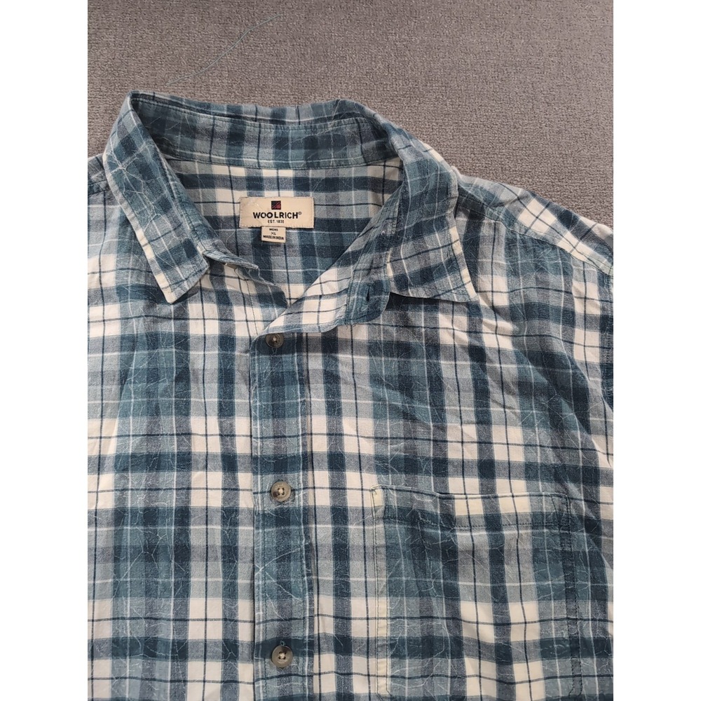 Woolrich Shirt Mens‎ XL X-Large Green Plaid Short Sleeve Button Up Windowpane